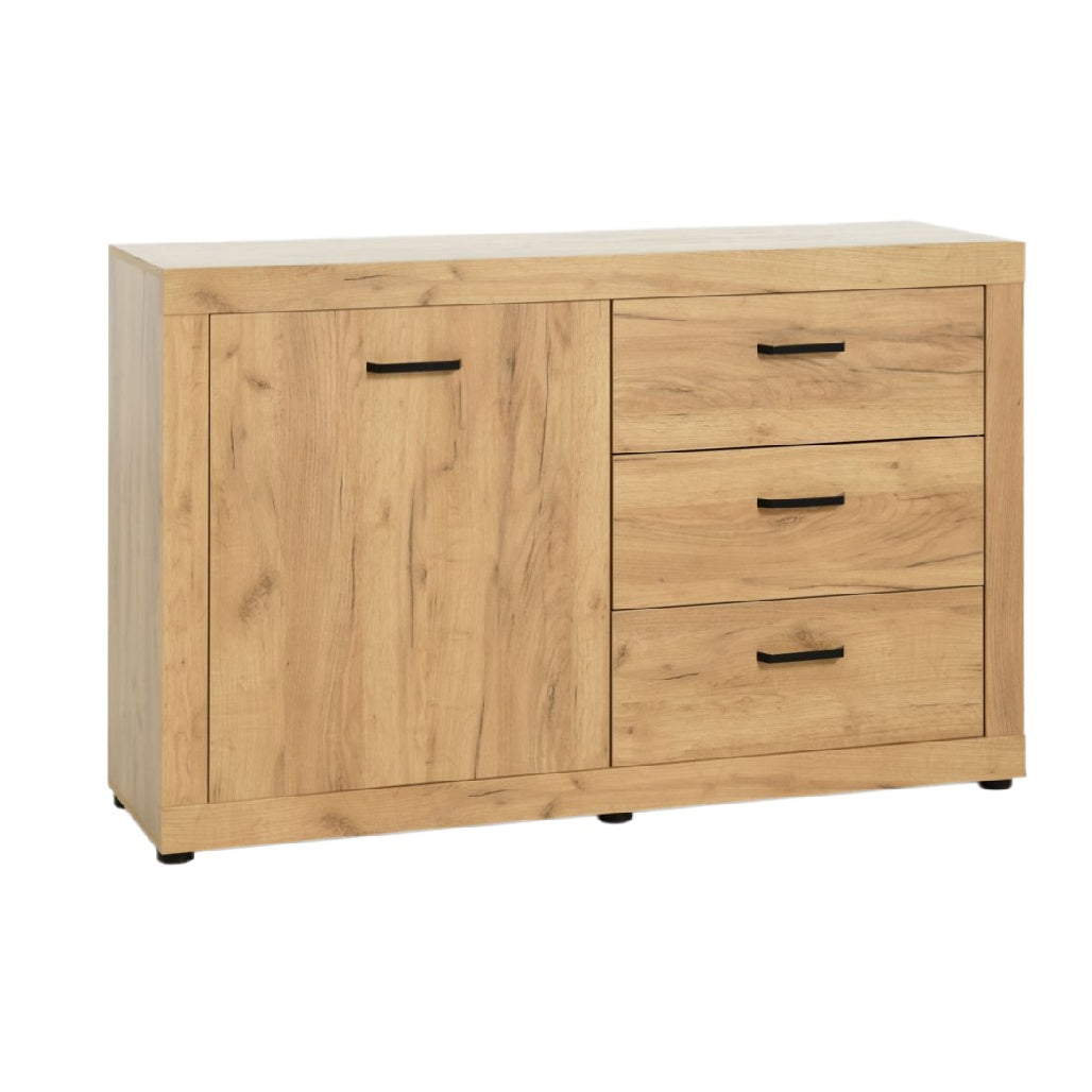 Mobiletto in legno con 3 cassetti e anta, design moderno